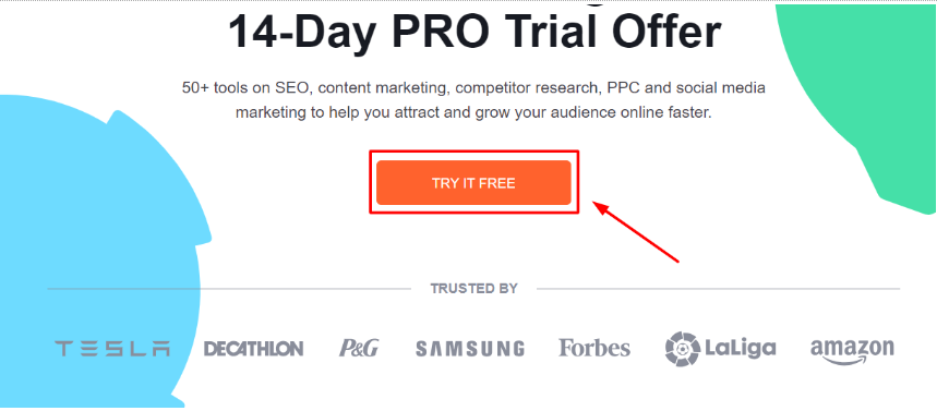 Semrush Free Trial Page - Click Try It Free